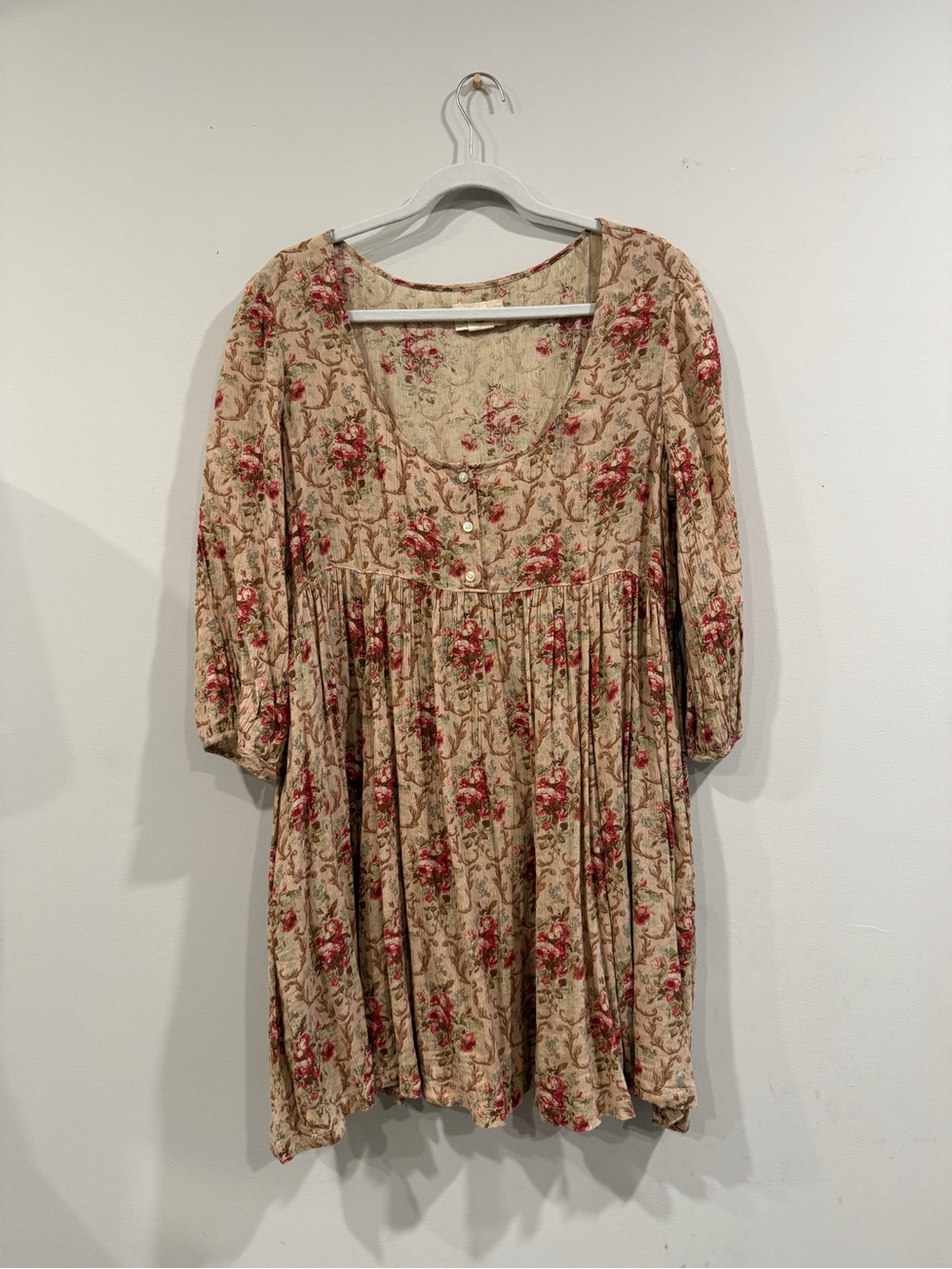 Denim & Supply Ralph Lauren Beige Floral Babydoll Dress with Red Roses